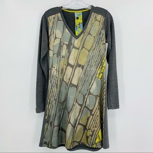 Volt Design Art Dress Faux Leather V-neck Long Sleeve Knit Gray Size 0